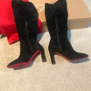 Christian Louboutin - Elenor Tall Suede Red Sole Boots (38.5)